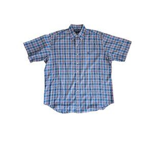 Polo Ralph Lauren Blake Shirt Mens Large Blue Red White Plaid Short Sleeve